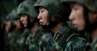 Soldiers of the Chinese People’s Liberation Army 1st Amphibious Mechanized Infantry Division