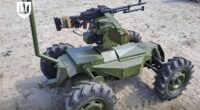 A Ukrainian unmanned ground vehicle armed with a gun