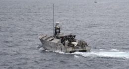 US Navy Mine Countermeasures Unmanned Surface Vehicle in Minehunt configuration
