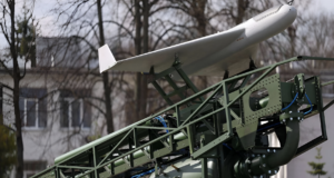 Poland PLargonia fixed-wing combat drone loaded on a green catapult launch system, highlighting Poland's push to field a domestically developed national UAV capability